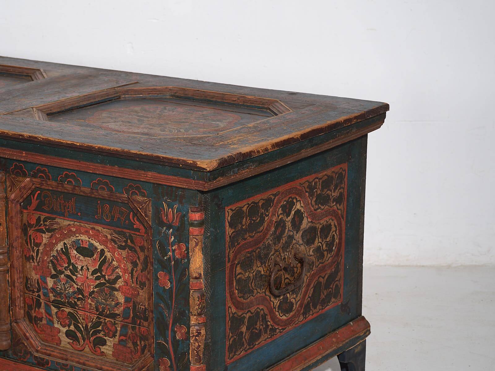 Antique hand-painted trunk dated 1847 #22