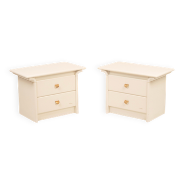 Paire de tables de chevet laquées crème par Pierre Cardin, 1980