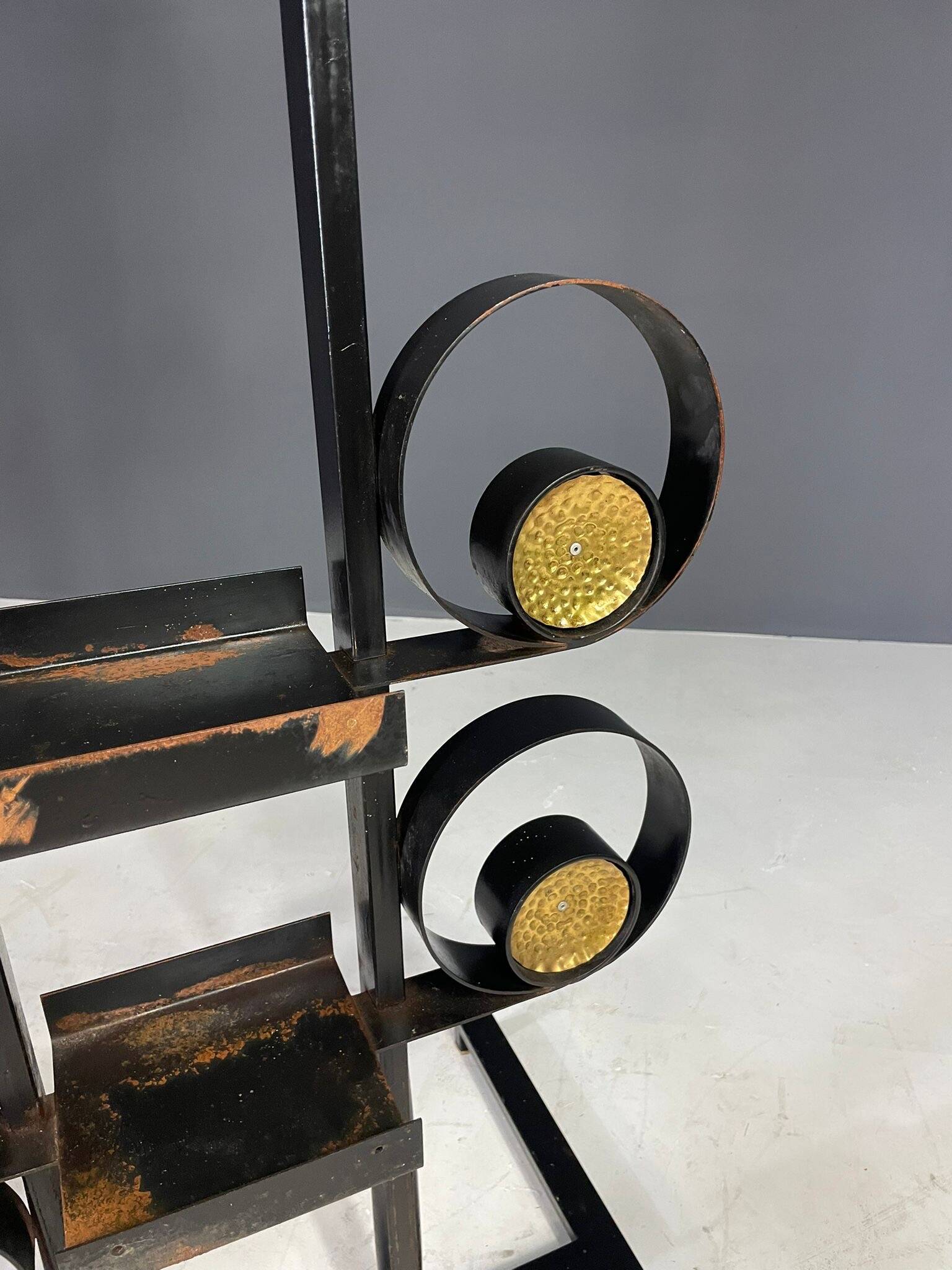 Retro metal plant stand, brutalist style, Czechoslovakia, 1970s