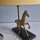 Brass and wood horse lamp