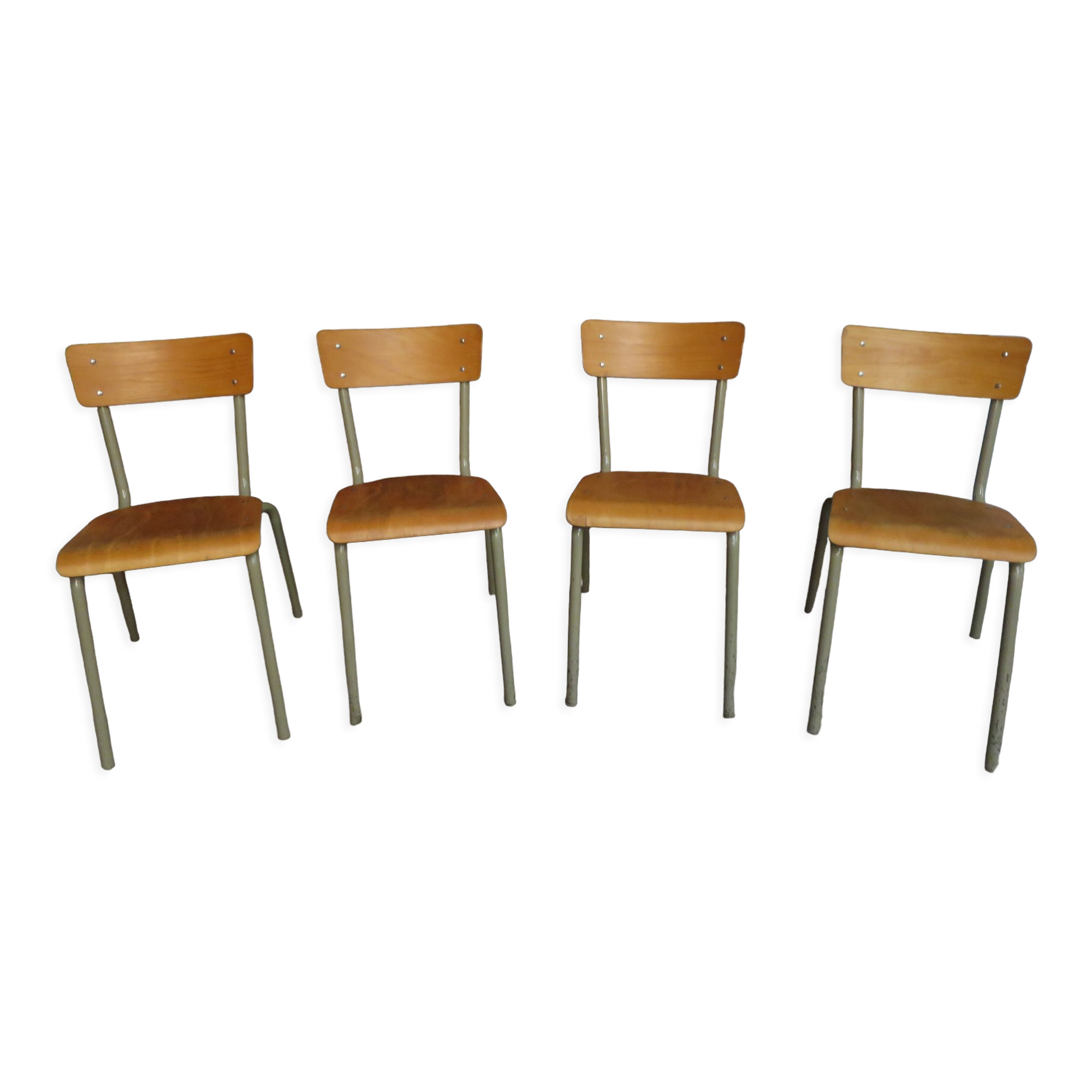 Set of 4 school chairs vintage gray tube