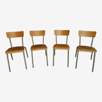 Set de 4 chaises écoles tube gris vintage