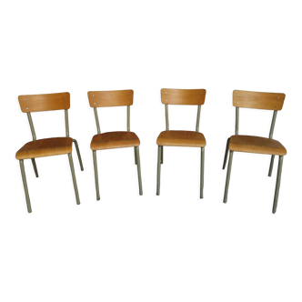 Set de 4 chaises écoles tube gris vintage