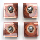 Series of 4 square wall sconces in Plexiglas and metal, 1970
