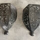 Pair of Wall Sconces in Iron with Cut-Out Patterns