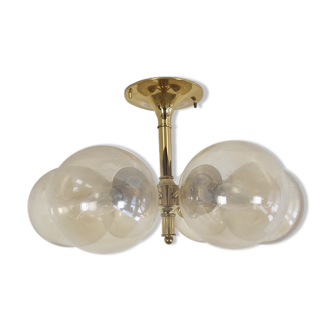 vintage brass and glass chandelier, 60s and 70s