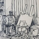 André Duculty (1912-1990) India ink on paper "The unpacking of the second-hand dealer" Signed below