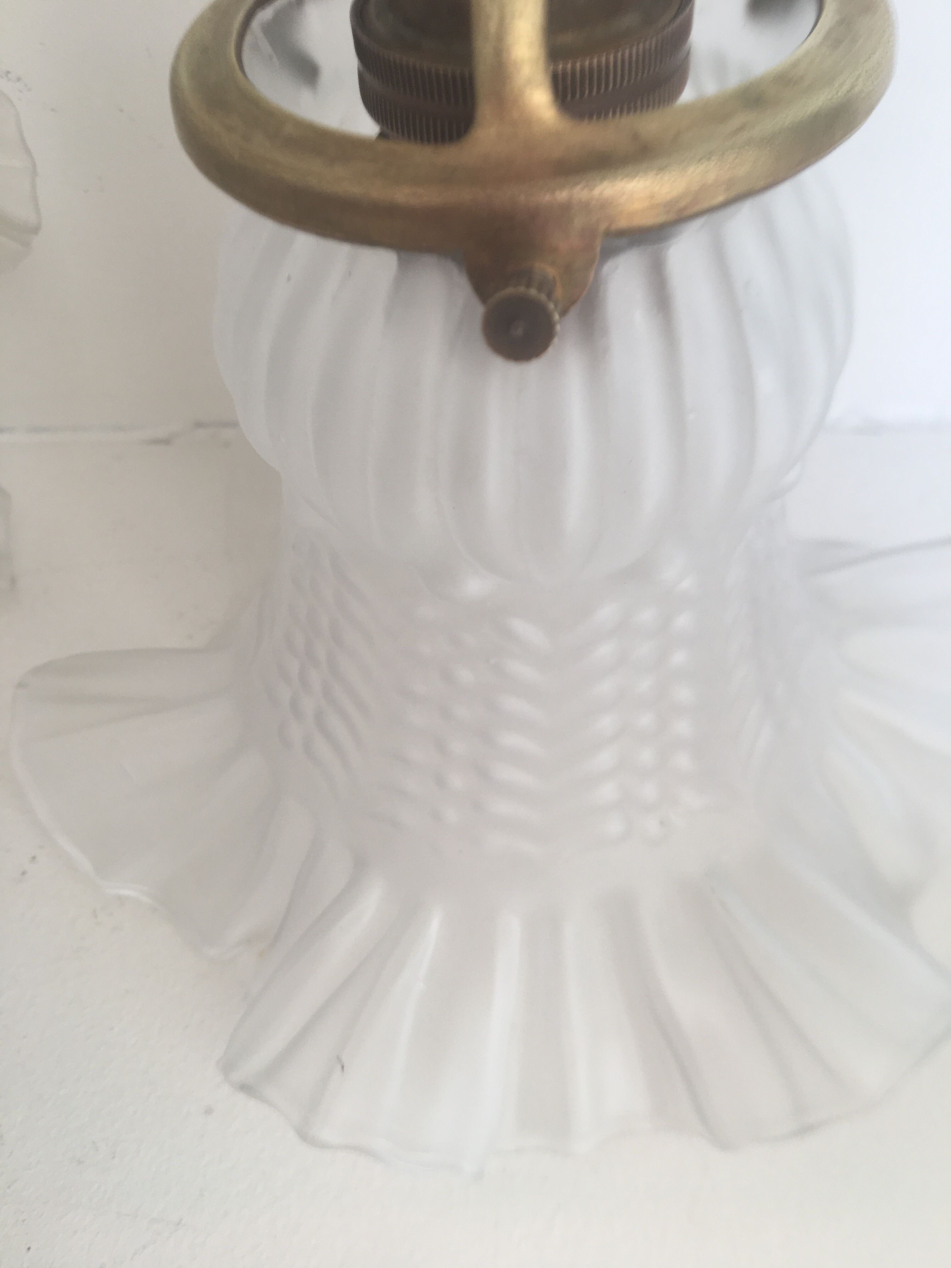 Glass wall light and brass swan collar, 1900