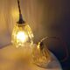 Pair of draped blown glass hanging lamps, ocher twisted wire