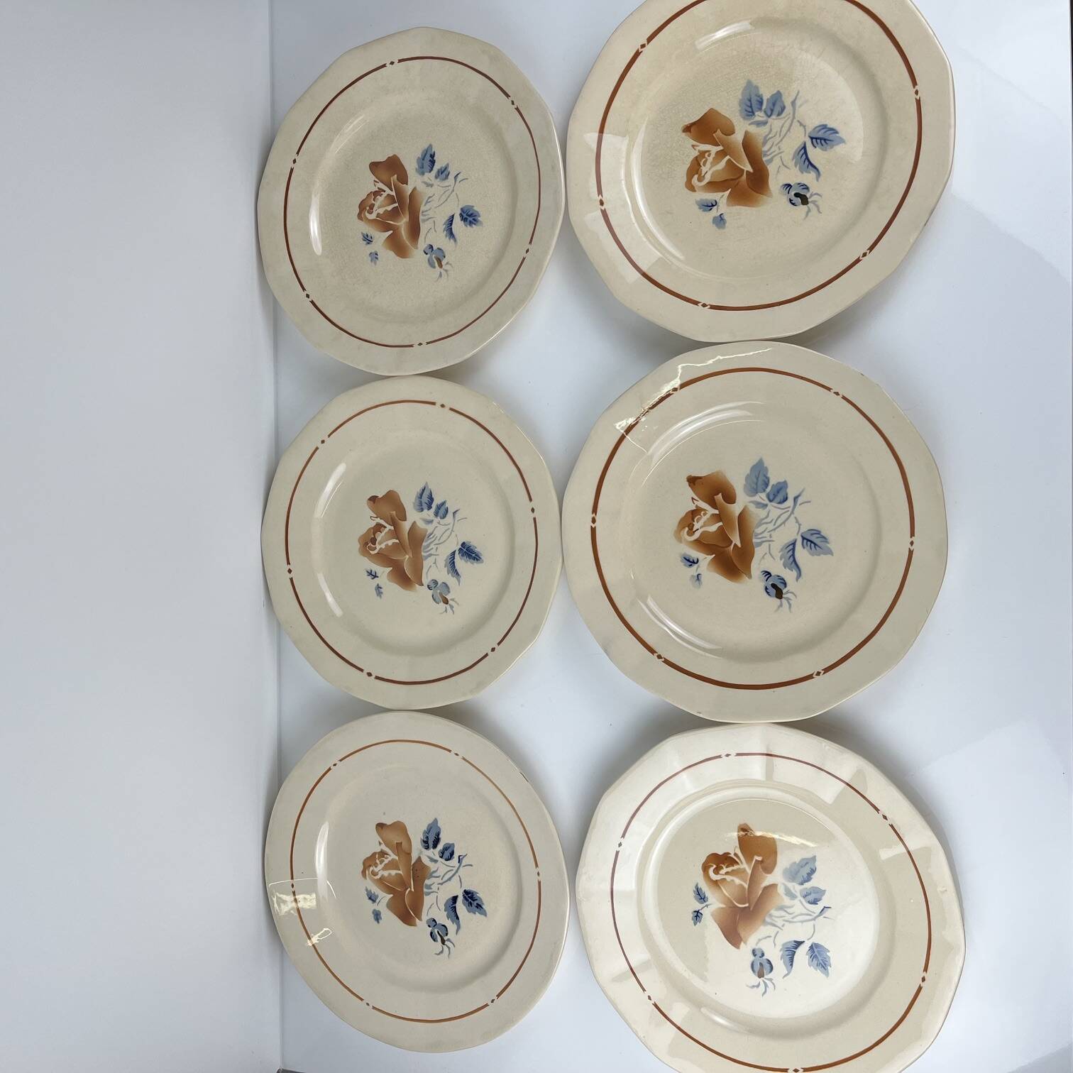 Set of 6 flat plates Sarreguemines flower pattern, first half of the 20th century.