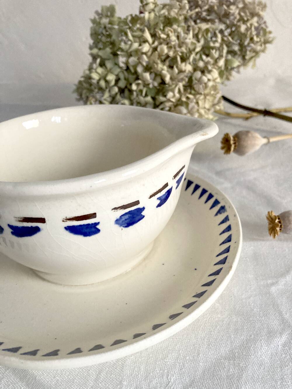 Longchamp ironstone gravy boat, Arlette model, 1950s