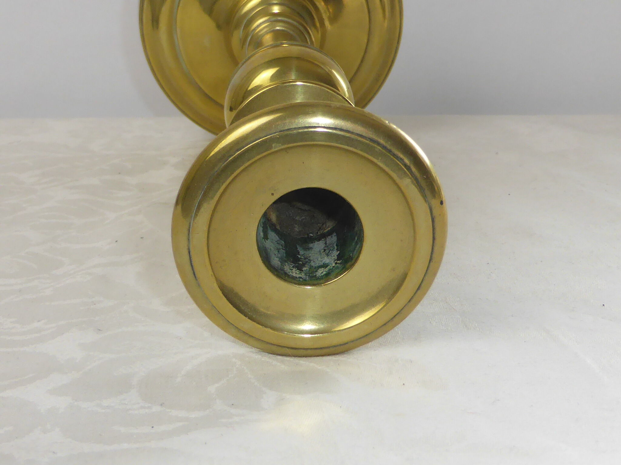 Old candlestick baluster foot round gilded brass-Ht 26cm