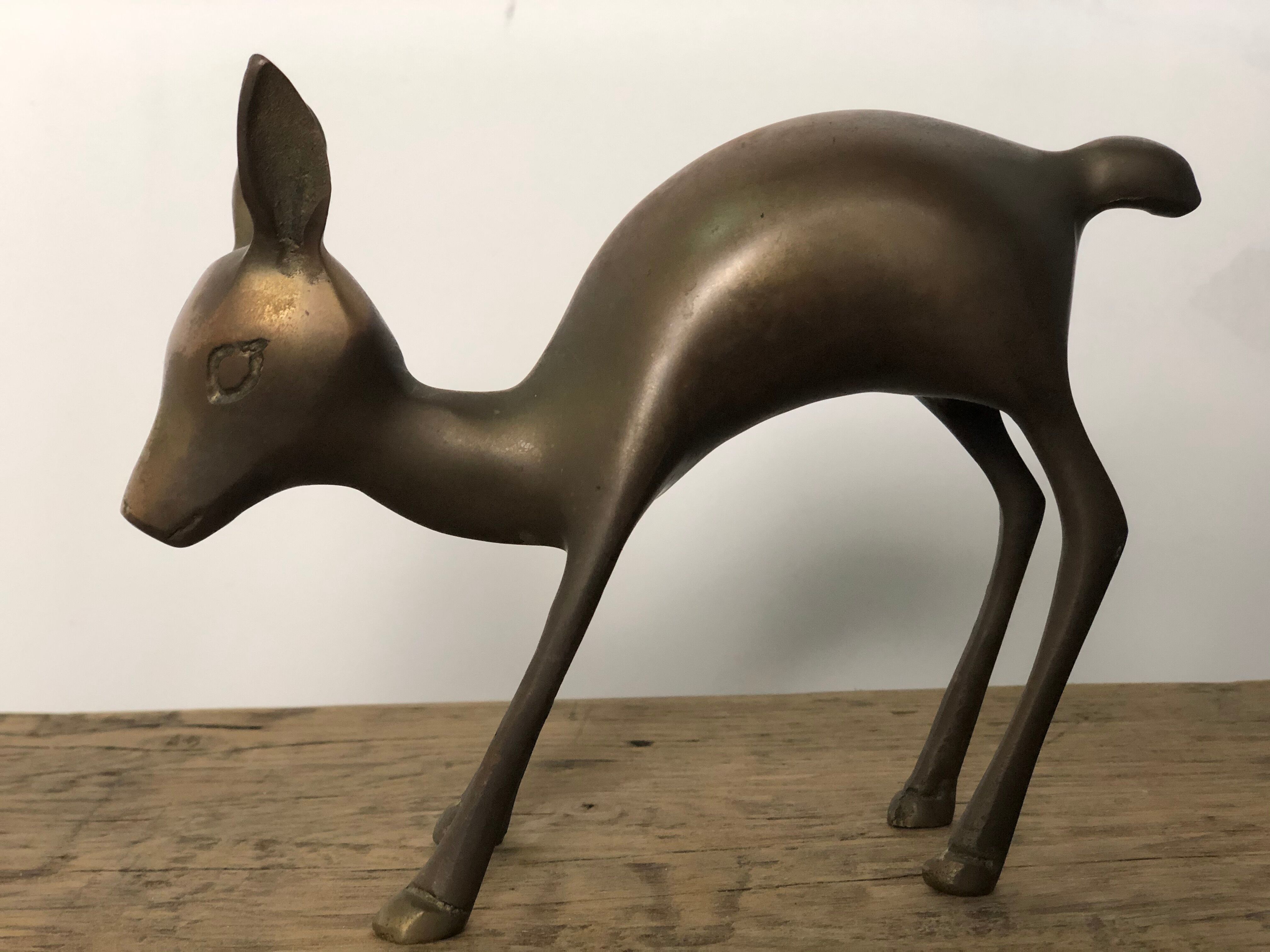 Animaux "le chat et le chevreuil" en laiton doré vintage 60