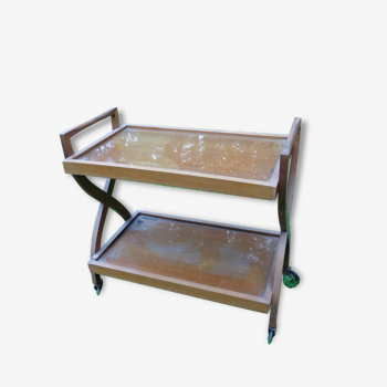 Table roulante en bois et verre