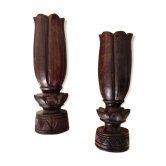 Duo bougeoirs bois sombre vintage