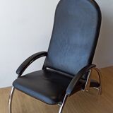 Chromed leather armchair, chaise longue from the 1970s.