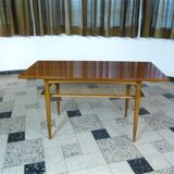 Wilhelm Knoll Side or Coffee Table with Lower Shelf in Woven Cane, Germany 1950s