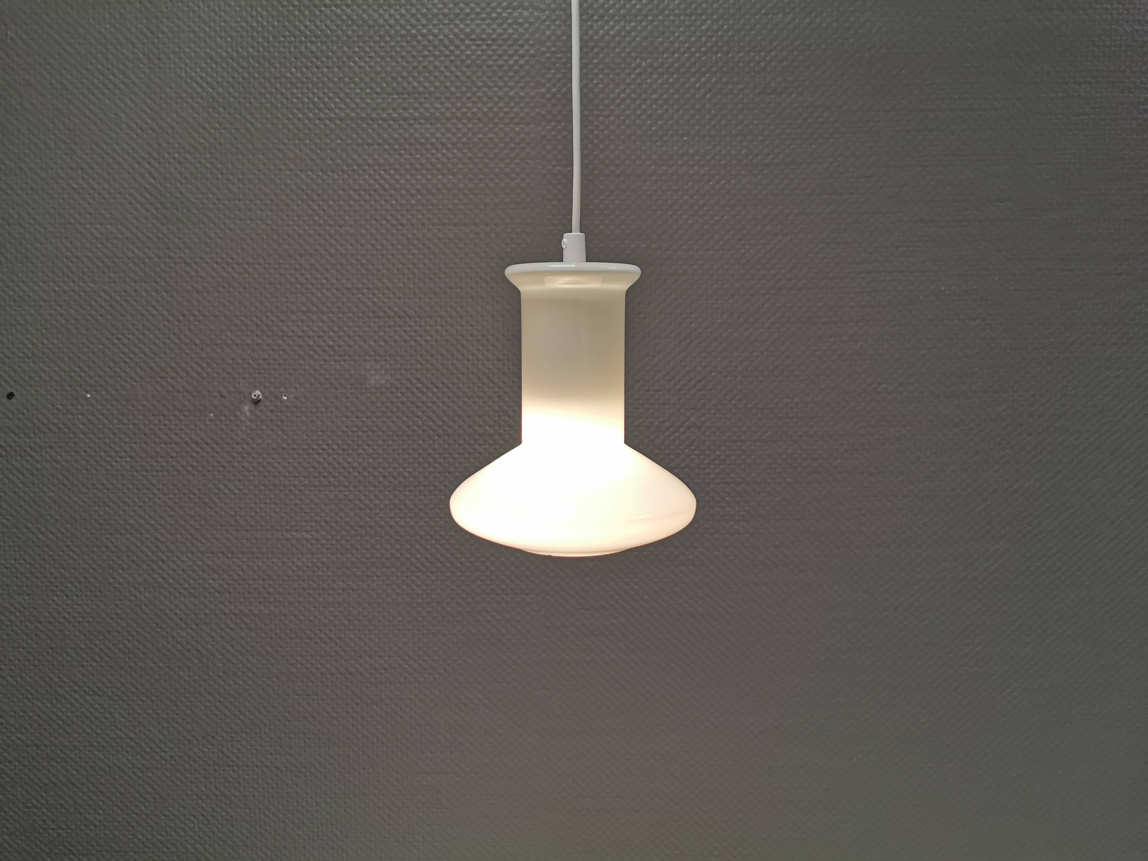 Double layered opal glass lamp, produced at Holmegaard Glassworks for Lyskaer Lighting, Denmark 70s