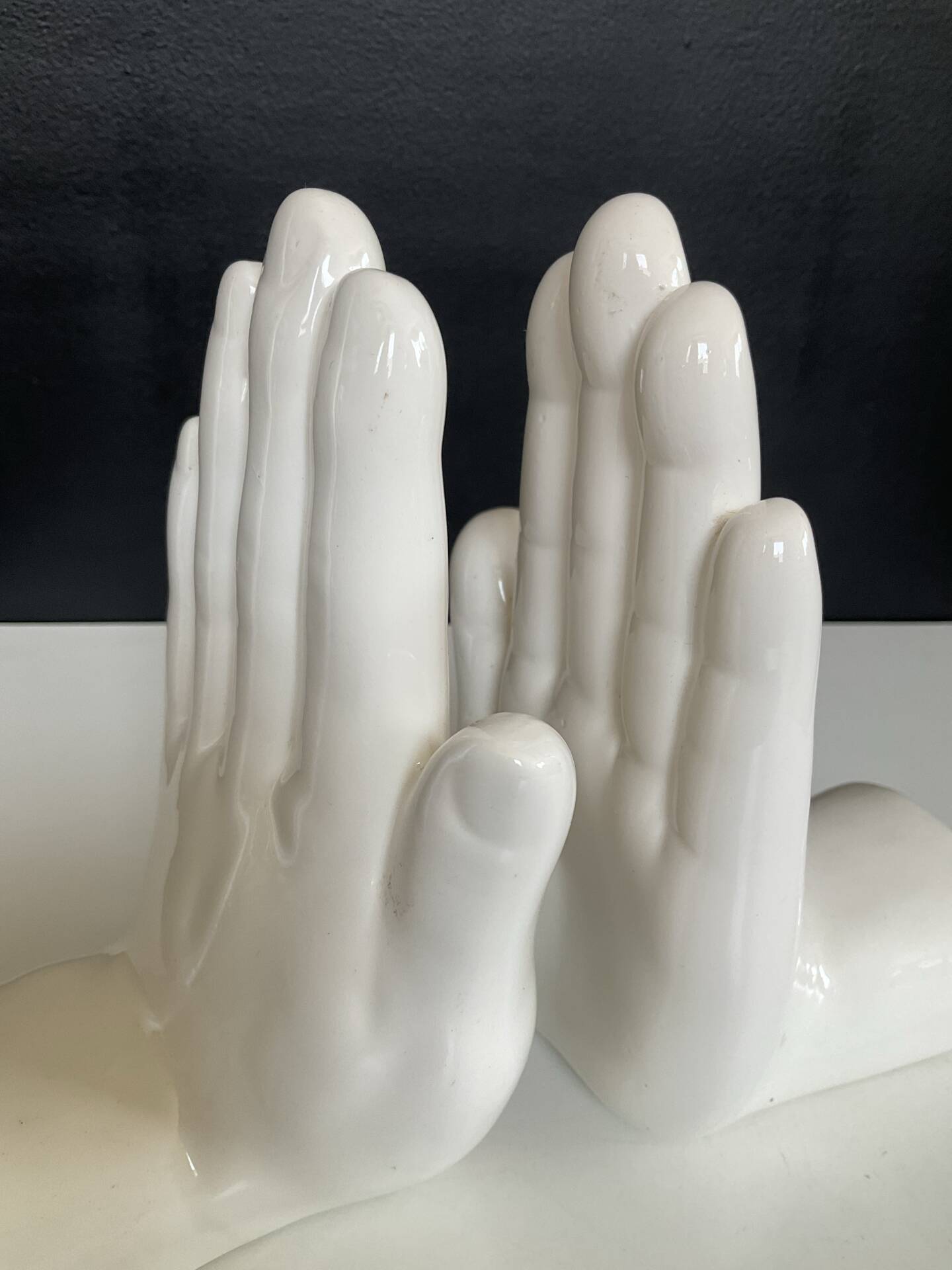 Pair of vintage ceramic enamelled hand bookends