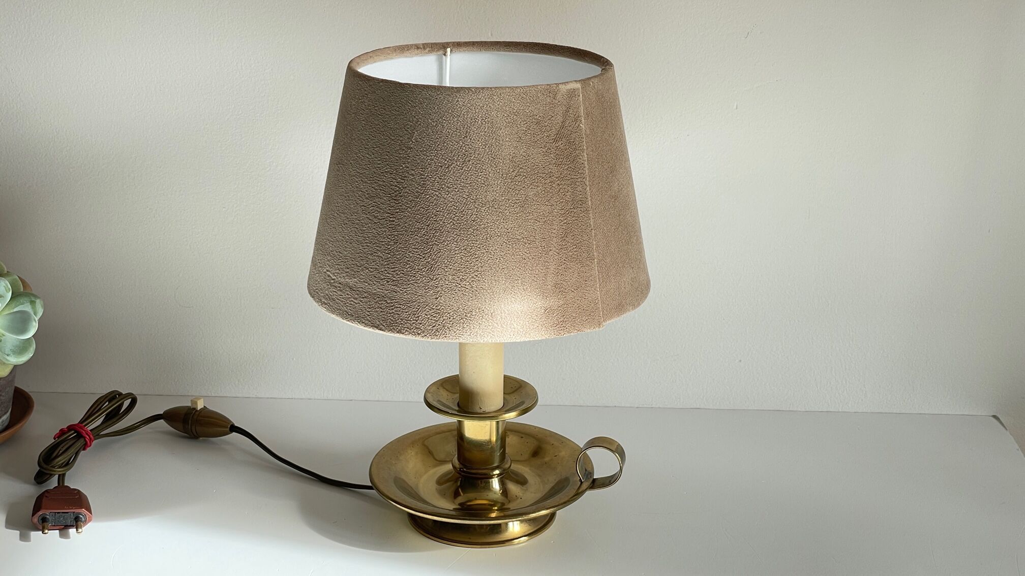 Solid brass and velvet candle holder lamp