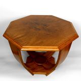 Octagonal Walnut Pedestal Table, Art Deco Modernist, France, c. 1930