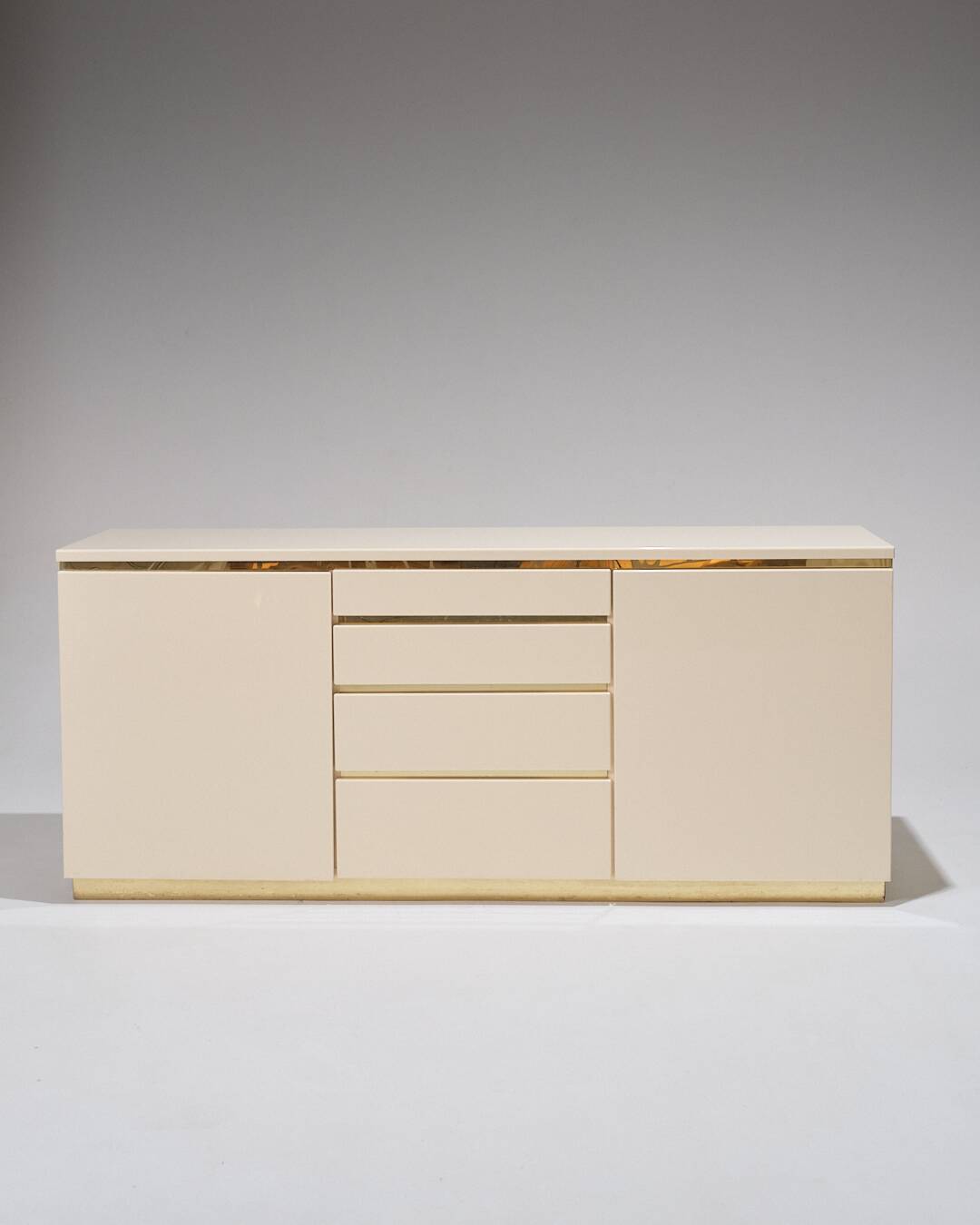 Lacquered Wood and Brass Sideboard, 1970s