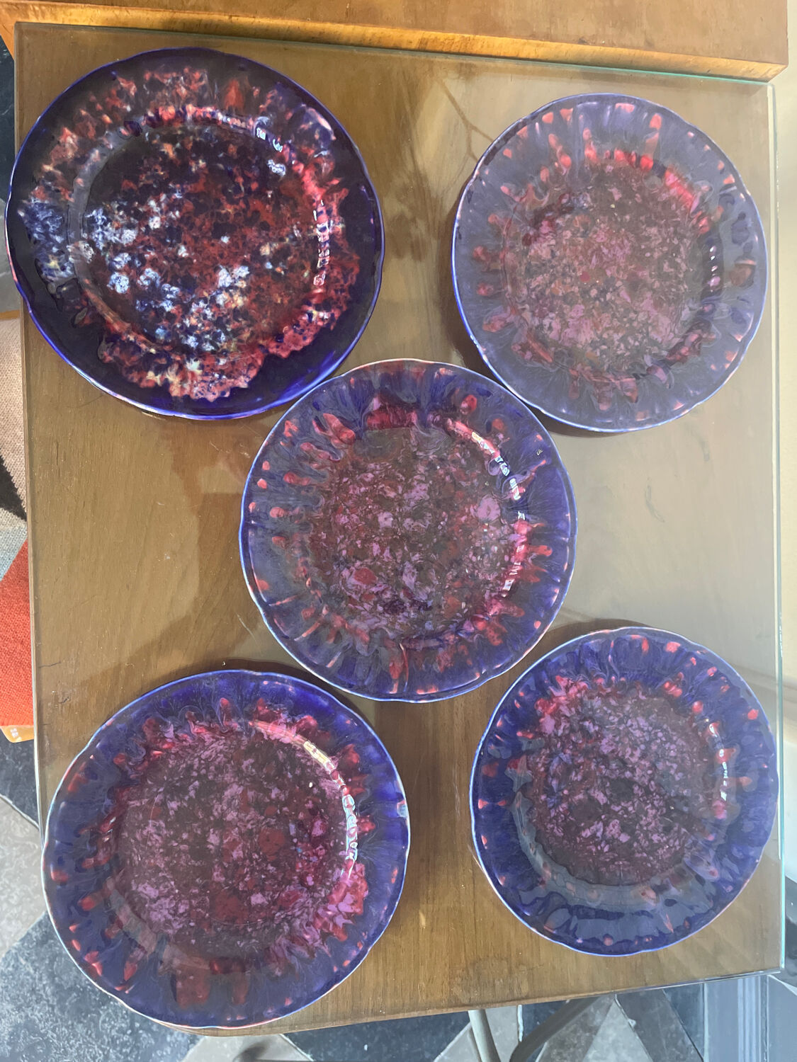 Set of 5 vintage Morvan ceramic plates