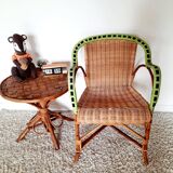 50s/60s rattan armchair with black apple green edging