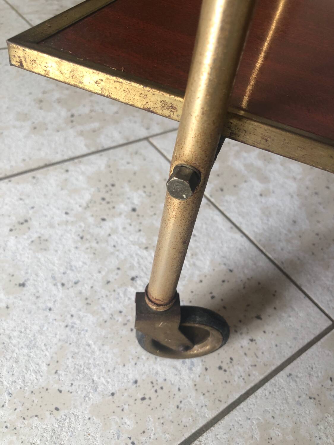 Vintage gold metal serving tray formica style