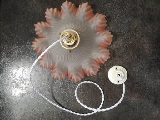 Ceiling light old pink opaline serrated handkerchief art deco 1930