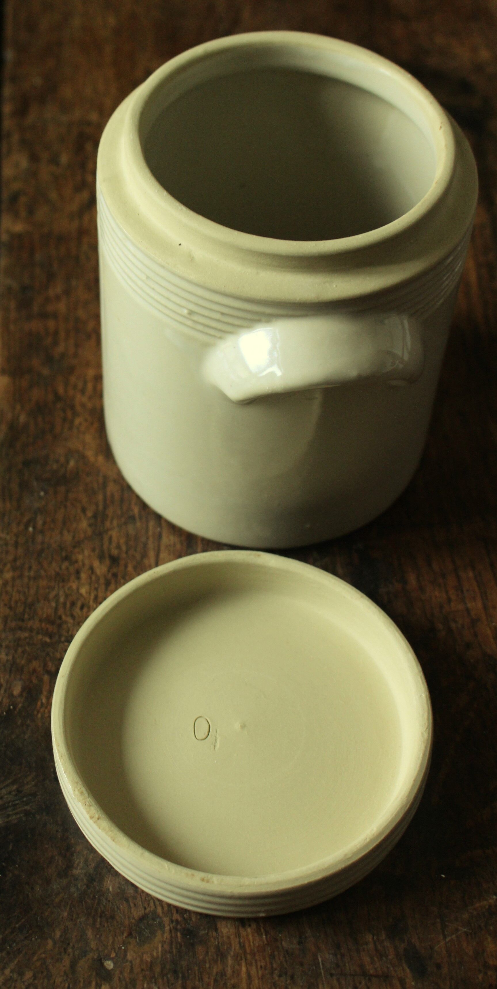 Pot glazed stoneware beige lid handles
