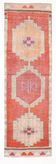 Tapis de couloir Oushak corail vintage, tapis turc ancien, 95x310 cm