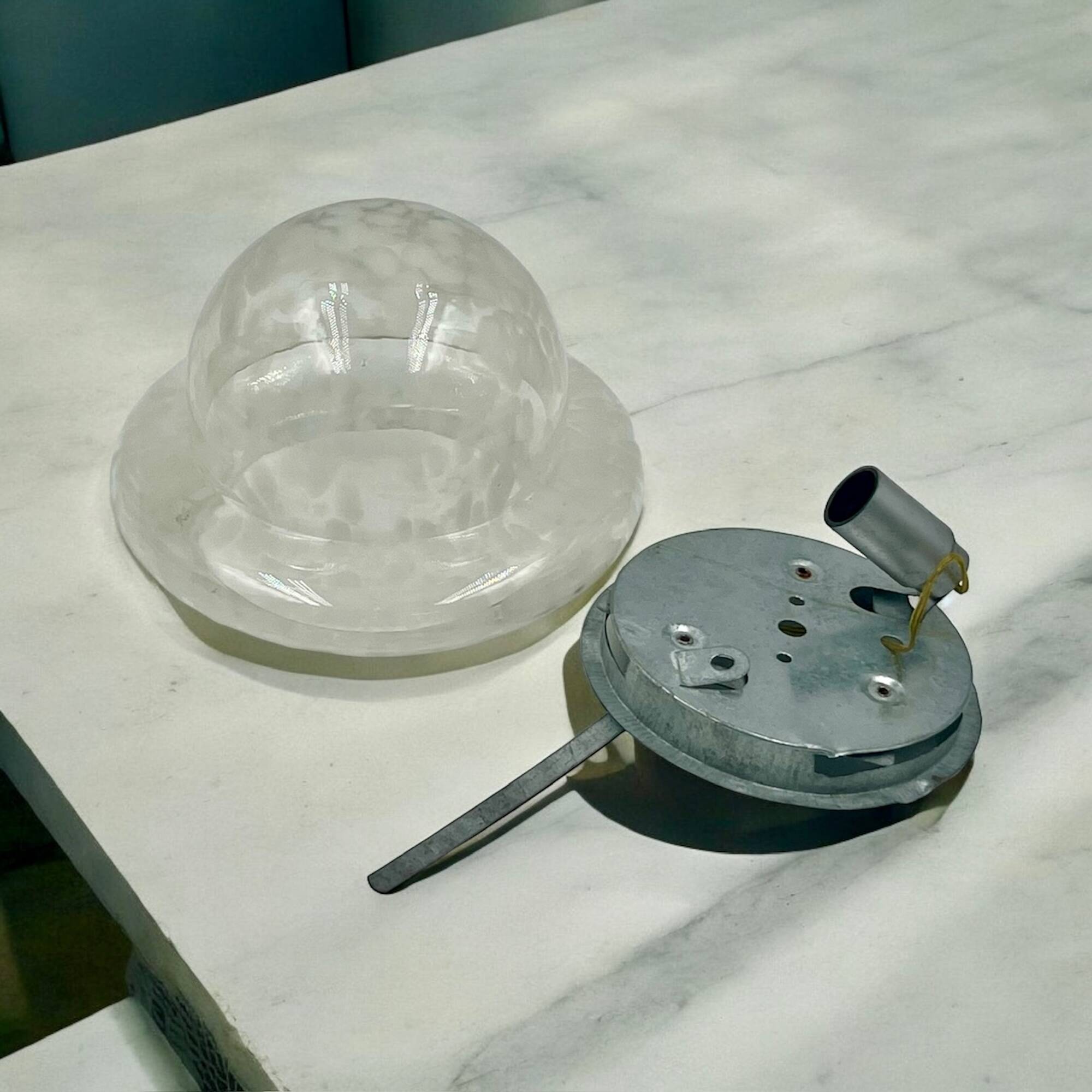 Vintage Space Age UFO Flush Mount Light Fixture with Spotted Glass Shade, 1960s