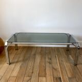 Coffee table in smoked glass and chrome 70s