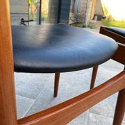 Set of 4 Scandinavian chairs by Johannes Andersen, Vamo Sonderborg, teak and imitation leather, 1960