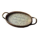 Bronze, brass and embroidery serving tray made in France