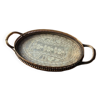 Bronze, brass and embroidery serving tray made in France