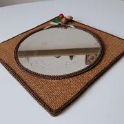 Vintage mirror in handwoven raffia Art Monique 1970s