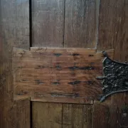 Antique oak door with frame and pierced wrought-iron lock – 16th–17th c.