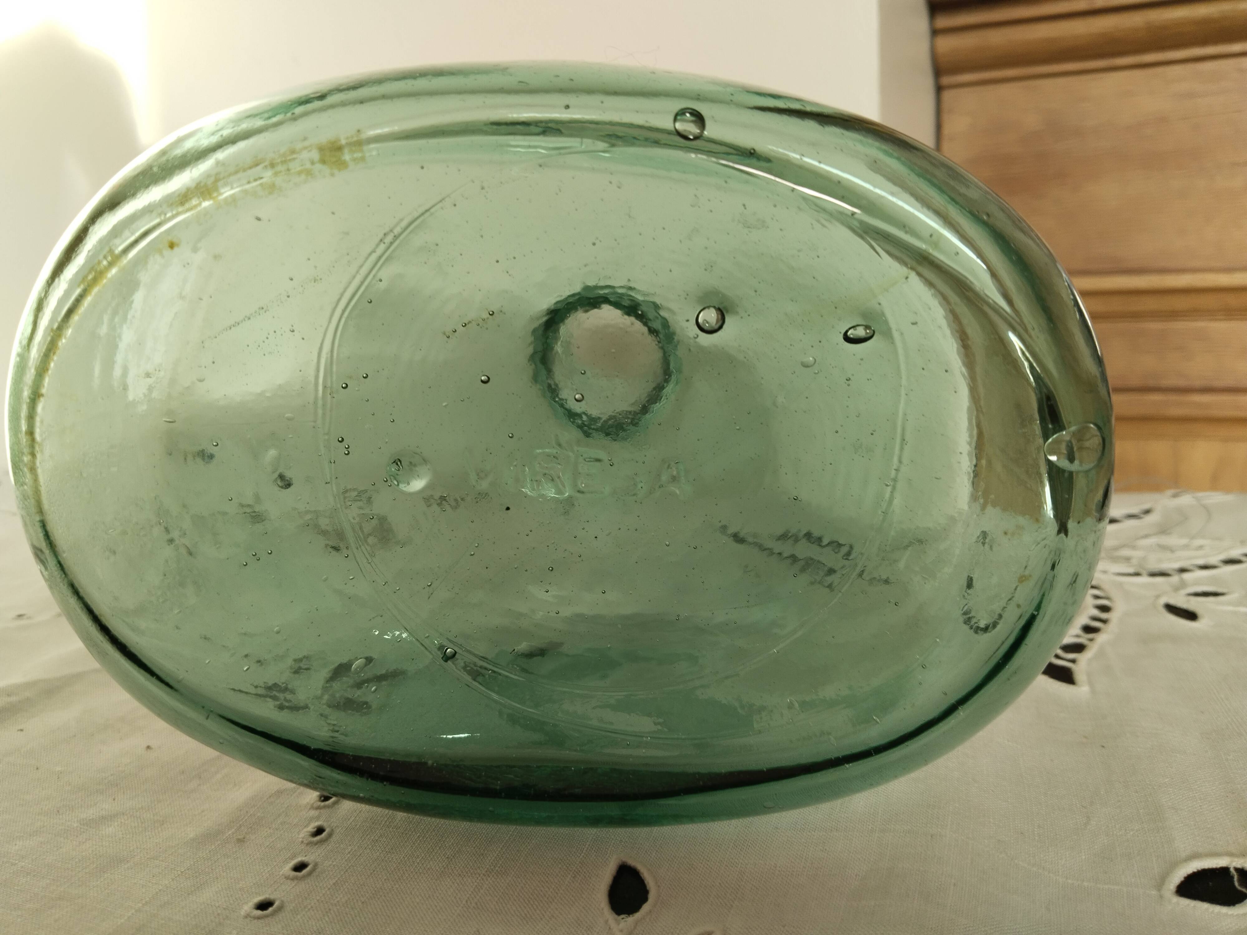 Blueish green Dame-Jeanne carboy, vintage French, Viresa Bandeira