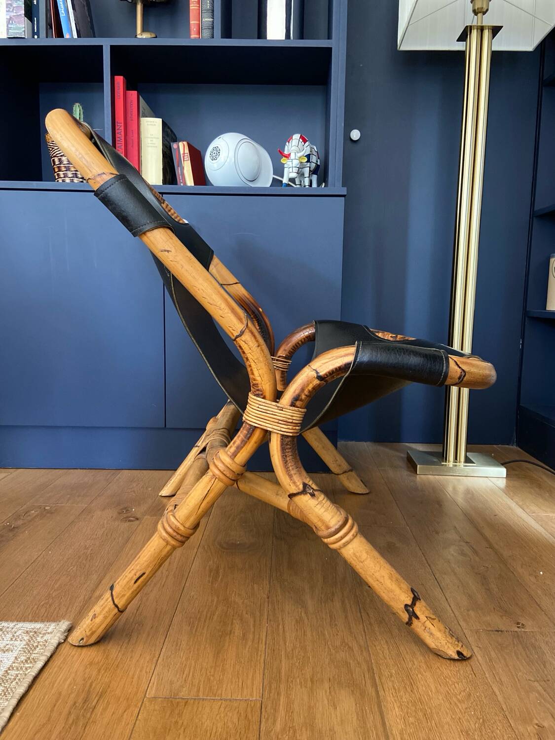 Bamboo and leather sling chair