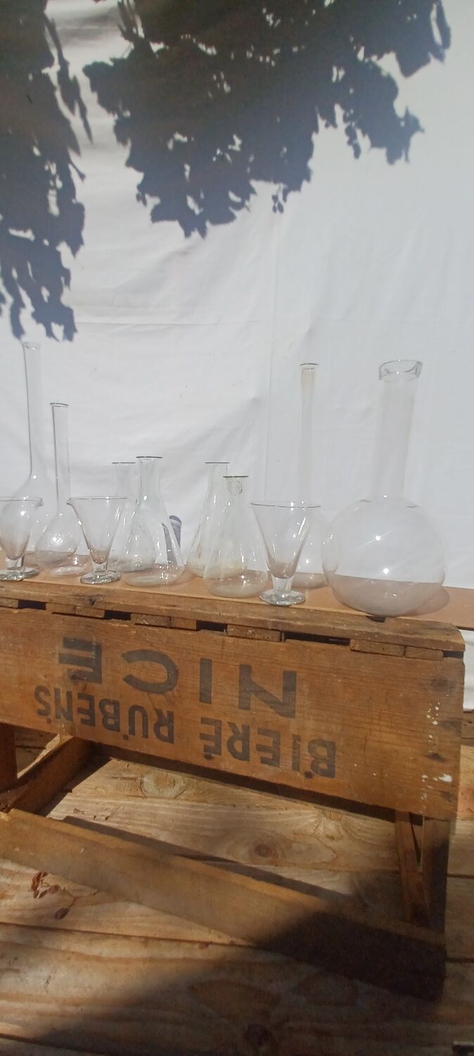 Lot of old soliflore vases chemistry laboratory equipment