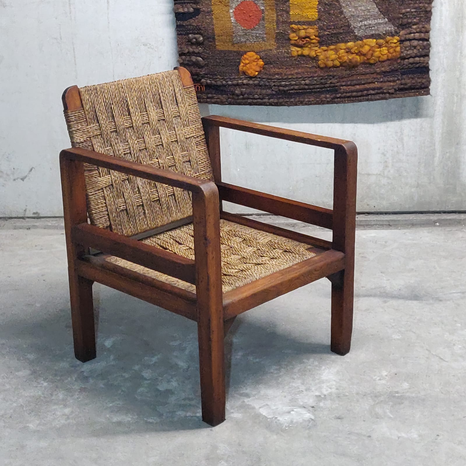 Wooden and rope armchair
