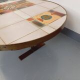 Table basse ronde vintage de Jean Gregorieff pour Roche Bobois des années 60 70 en céramique acier