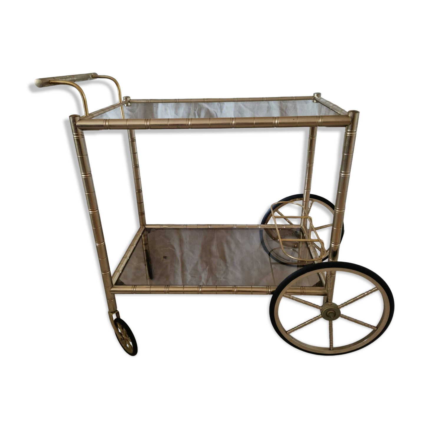 Rolling dessert trolley in gilded brass & glass from the 1970s in the style of Maison Jansen.