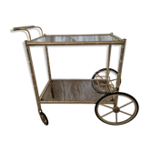 Rolling dessert trolley in gilded brass & glass from the 1970s in the style of Maison Jansen.
