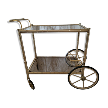 Rolling dessert trolley in gilded brass & glass from the 1970s in the style of Maison Jansen.