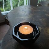 Bougeoir octogonal en verre noir Arcoroc France