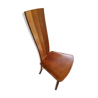 Lot 8 chairs Senac maple wood and leather