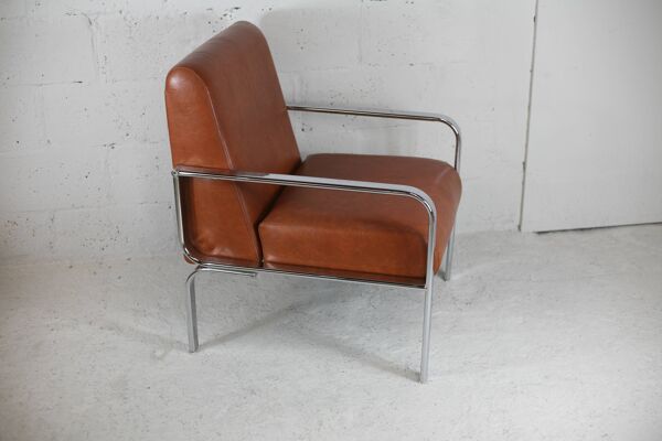 fauteuil Acier Chromé Simili-cuir France Circa 1970